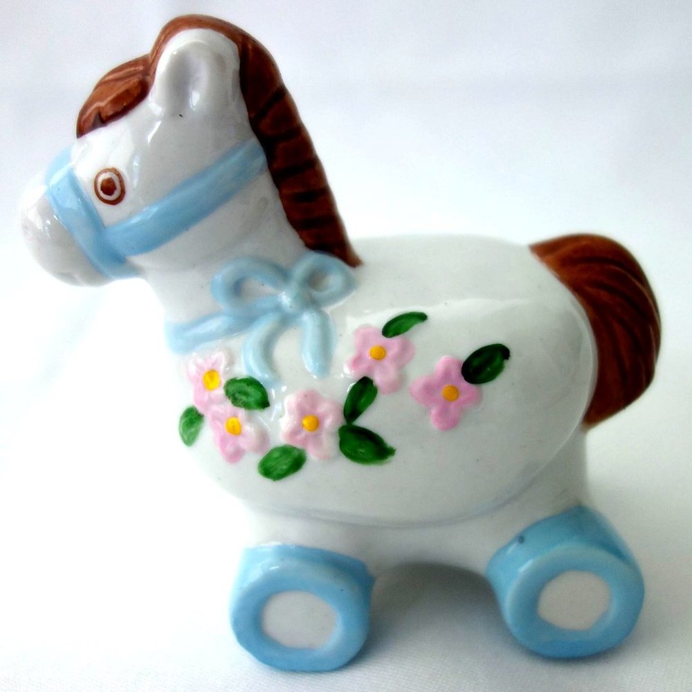 Vintage 1991 Hand Painted Hobby Horse Baby Nursery Ceramic Figurine
